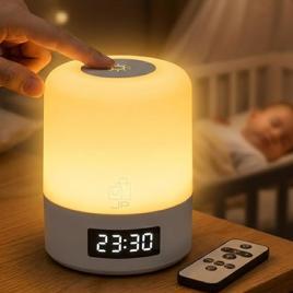 Luminária de Mesa LED Recarregável com Relógio Digital e Controle Remoto