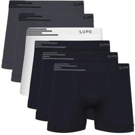 Lupo Kit 6 Cuecas Boxer Masculinas Microfibra de Poliamida Sem Costura Adulto, 1 Branco - 2 Grafite - 3 Preto, GG