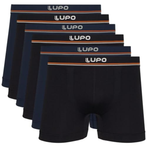 Lupo Kit 6 Cuecas Boxer Masculinas Microfibra de Poliamida Sem Costura Adulto, 3 Azul - 3 Preto, M