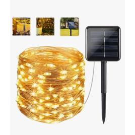 Luzes De Natal Energia Solar 22m 200 Leds Área Externa 800mah Branco Quente Vavichica