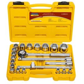 Maleta Soquetes Estriados Tramontina Acessórios Encaixe 1/2, 22 Peças, Amarelo
