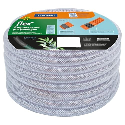 Mangueira Flex para Jardim, com Engates Rosqueados e Esguicho, Tramontina, 30 M, Transparente