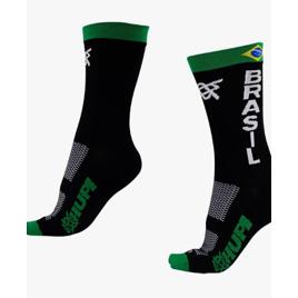 Meia Corrida Ciclismo Hupi Brasil Flag Cano Médio Tam 36-42, Cor: Preto