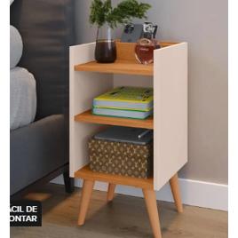 Mesa de Cabeceira Criado Mudor P/ Cama Box Compacto C/ Prateleira Max Cor Off white/Cinamomo