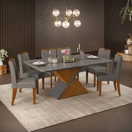 Mesa de Jantar 6 Cadeiras Retangular Cinza e Lunar DJ Móveis Firenze