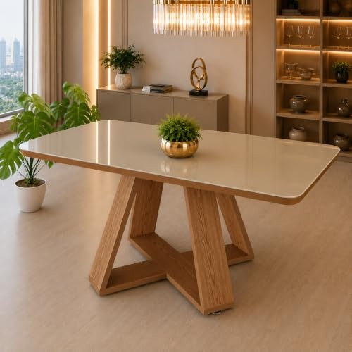 Mesa de Jantar Retangular 120x80 cm Tampo MDF com Vidro 4 Lugares