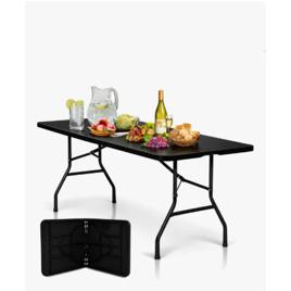 Mesa Dobravel Portatil Maleta Camping 180cm Plastico Duravel Preto