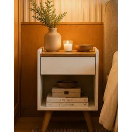 Mesinha De Cabeceira Lateral Retro Luxo Branco Fosco Gaveta