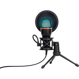 Microfone Condensador RGB, Microfone de Mesa, Microfone Gamer – Com Cancelamento de Ruído, Plug-and-Play, Controle de Volume e Eco, com Tripé, Shock Mount e Pop Filter