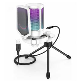Microfone Gamer Fifine Ampligame A6V, RGB, USB, White, A6V-WHITE