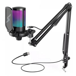 Microfone USB Gamer Fifine SuperFrame Edition SFM1, RGB, Black, Com Braço Articulado