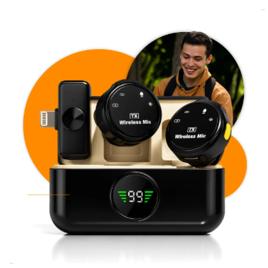 Microfone bluetooth Lapela Redondo Imã Sem Fio Preto Duplo Anti Ruído Cor Preto - Tipo-C