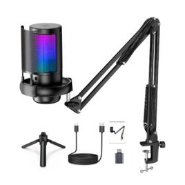 Microfone USB Condensador Cardioide RGB para Gravação e Jogos