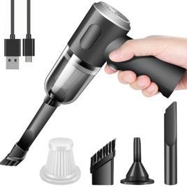Mini Aspirador De Pó Portatil Sem Fio Automotivo Para Carro Com Acessorios Limpeza Potente e Sucção de Poeira e Pelos USB Recarregável 120W Bivolt Design 2 em 1