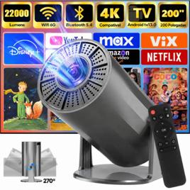 Mini Projetor Portátil 4k 2026 Profissional 22000 Lúmenes Full Hd 1080p - Rotação De 270° - Com Bluetooth 5.4 Wifi 5g/2.4g