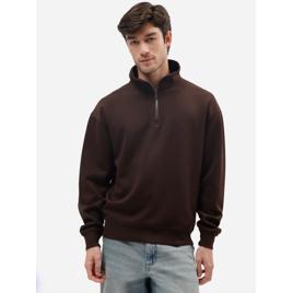 moletom masculino relaxed com gola esporte e zíper frontal marrom