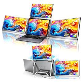 Monitor Duplo Portátil para Notebook 15.6" - Expansor de Telas Triplo com Design 360°, Tela IPS FHD 1080p 62Hz, Baixa Luz Azul, Compatível com Windows/Mac/Switch (Cabos Inclusos)