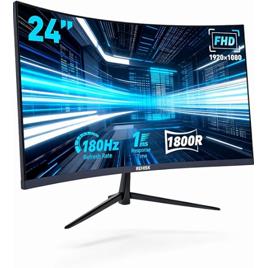 Monitor Gamer Curvo 24" FHD 1080P - 180Hz, 1ms, Compatível c/ FreeSync e G-Sync, Alto-falantes Integrados - Filtro de Luz Azul