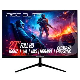 Monitor Gamer Curvo Rise Mode Prime 27", FHD, 180Hz, 1ms, VA, FreeSync, HDR 400, HDMI e DP, Preto