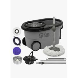 Mop Giratório TBBL04 Com Balde Centrífuga Inox Cinza Cabo Longo Alça Roda Com 3 Refis