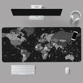 Mouse Pad Gamer, Estampa Mapa Mundi 90x40 cm com Bordas Costuradas e base Antiderrapante