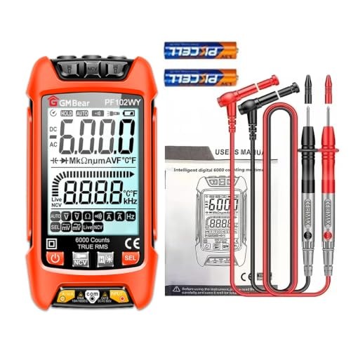 Multímetro Digital Profissional True RMS 6000 Contagens, Faixa Automática, NCV, Mede Tensão AC/DC, Corrente, Resistência e Continuidade, Tela Iluminada e Lanterna Dupla