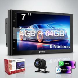 Multimidia Universal 7'' 4+64gb Carplay Android Bluetooth Preto