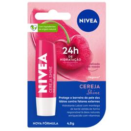 NIVEA Hidratante Labial Cereja Shine 4,8g, BBB 26, Hidratação Intensa 24h