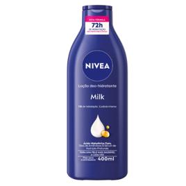 NIVEA Loção Deo-Hidratante Milk 400ml, Hidratação Profunda 72h, Hialurônico Puro, Corporal, Pele Seca e Extrasseca