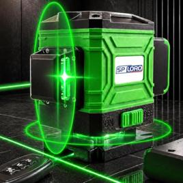 Nivel a Laser 8 Linhas Verde Autonivelante 2x360 graus, Nivelador Profissional Cruzado com Controle, Bateria e Carregador Bivolt 110/220V