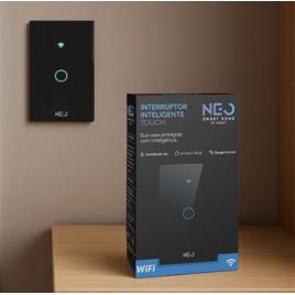 Interruptor Inteligente Smart Wifi Alexa Google 1 Botão Touch Preto Bivolt Neutro Paralelo Neo