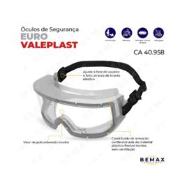Óculos De Proteção Valeplast Euro Visão Ampla Policarbonato Incolor