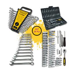 Jogo Chaves Combinadas Kit Ferramentas Soquete Catraca Chave De Boca Combinada 58 Peças