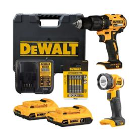 Kit Parafusadeira De Impacto 20v + Lanterna LED + Carregador + 2 Baterias + Jogo De Bits + Maleta DeWalt