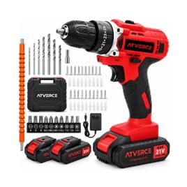Parafusadeira Furadeira de Impacto ATVERCE 21V 3/8 KIT com 2 Baterias Maleta