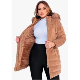 Parka Feminina De Veludo Peluciada - Jaqueta Forrada C Capuz