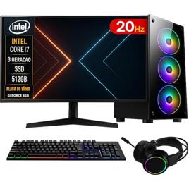 PC GAMER COMPLETO I7 16GB RAM GEFORCE 4GB SSD 512GB FONTE 500W - MONITOR 20'' 75HZ - KIT GAMER TECLADO/MOUSE/HEADSET/MOUSEPAD