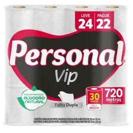 Personal VIP - Papel Higiênico Folha Dupla, Branco 24 unidades (Embalagem pode variar)