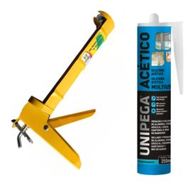 Pistola Aplicadora Silicone + Kit Silicone Multiuso Acético