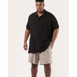 Polo masculina plus size regular piquet - Preta