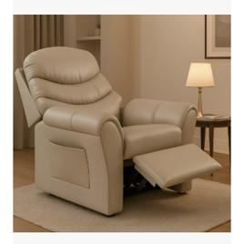 Poltrona Cadeira Do Papai Com Encosto Macio Reclinável E Retrátil Revestido Em Corino Para Sala De Descanso E Amamentação Cor Bege