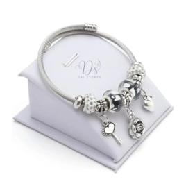 Pulseira Life Com 10 Berloques Charme Aço Inoxidável Prata