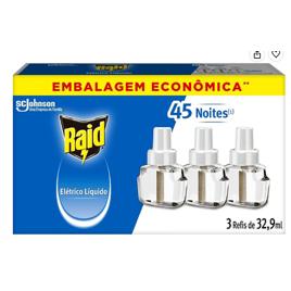 Raid Repelente Elétrico Líquido, 45 Noites de Proteção, 3 Refis de 32,9ml