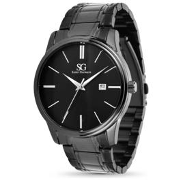 Relógio Chroma Masculino Preto Saint Germain Clássico Caixa Preta Detalhes Prata 42mm
