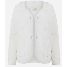 Robe Regular em Sherpa com Laços Bordados Branco