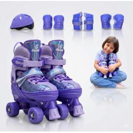 Roller Patins Infantil Quad 4 Rodas + Kit Proteção Profission