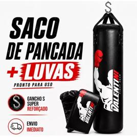 Saco de Pancada VaIentini 120 cm - Treino Boxe Muay Thai + Luva Preta