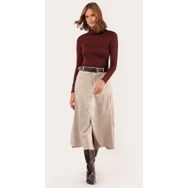 Saia midi evasê em suede - bege