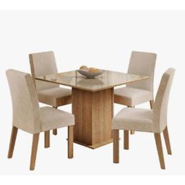 Sala De Jantar Estofada Madesa Evelin Mesa Tampo Vidro Com 4 Cadeiras Cor Rustic/Crema/Imperial MDJA0401037GSIM