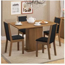 Sala De Jantar Madesa Talita Mesa Tampo Madeira 4 Cadeiras Cor Rustic/Preto/Oxford Desenho do tecido das cadeiras Liso